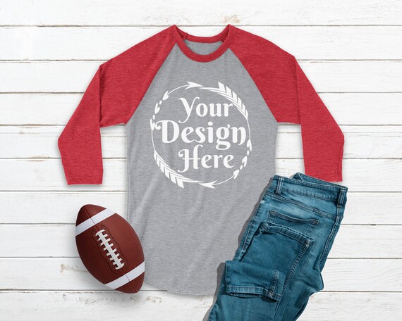Football Raglan Shirt Mockup Red Heather Shirt Flat Football Raglan Shirt Mockup Red Heather Shirt Flat