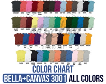 Bella Canvas Color Chart 3001