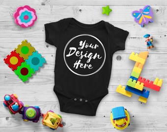 Download Blank Black Baby Onesie Mockup, Fashion Design Styled ...
