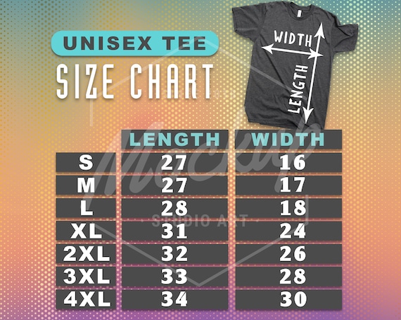 Bella Unisex Tee Size Chart
