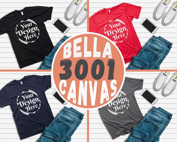 Bundle 4 Mockups Bella Canvas 3001 Black Unisex T-Shirt