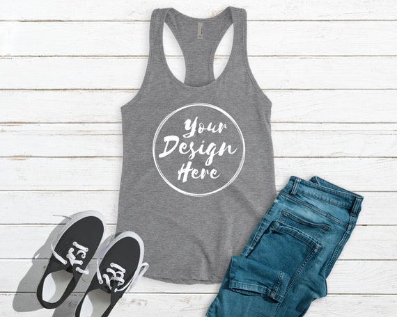 Next Level 1533 Heather Gray Tank Flat Lay Racerback Next Level 1533 Heather Gray Tank Flat Lay Racerback