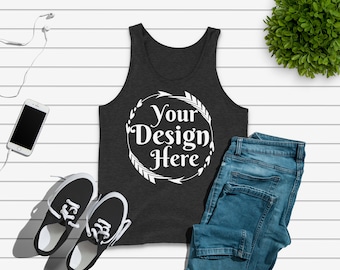 Download Free Bella Canvas 3480 Charcoal black Triblend Unisex Tank Flat Lay | Tank Flat Lay |Flat Lay | Basic Flat Lay | Mock Up, Blank Shirt for Designs PSD Template