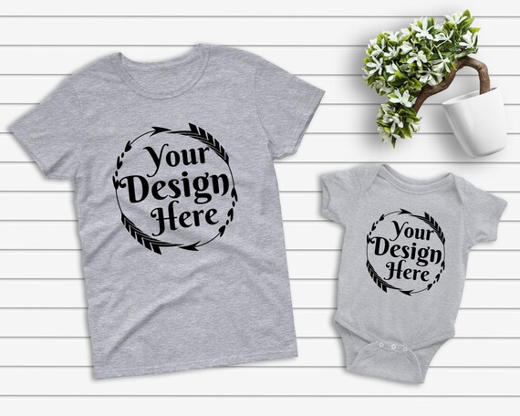 Mockup Tshirt Heather Grey Parent Baby Mockup Mom Kid Flat Lay Etsy