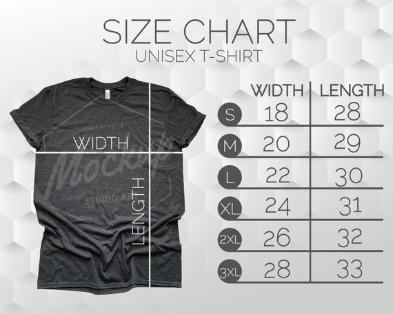 Bella Unisex Tee Size Chart