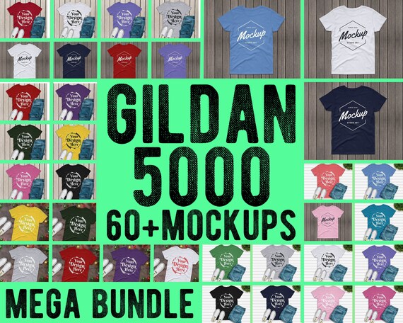 Bundle 60 Mockups Gildan 5000 Unisex Tshirt Multi Colors Mock Etsy