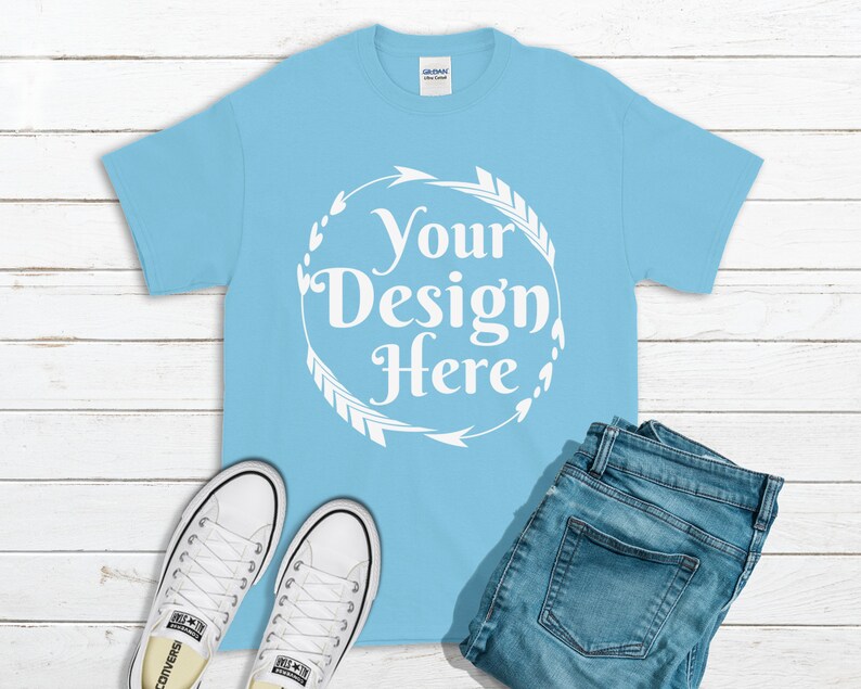 Sky T Shirt Gildan Mockup 2000 Canvas Unisex Shirt Sky Blue T Etsy