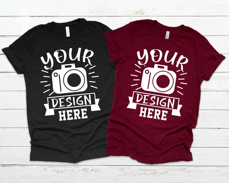 Download White T-Shirt Mockup Bella Canvas 3001 White Black Heather ...
