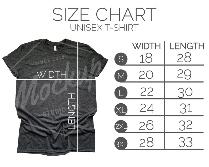 Bella Canvas Shirt Size Chart