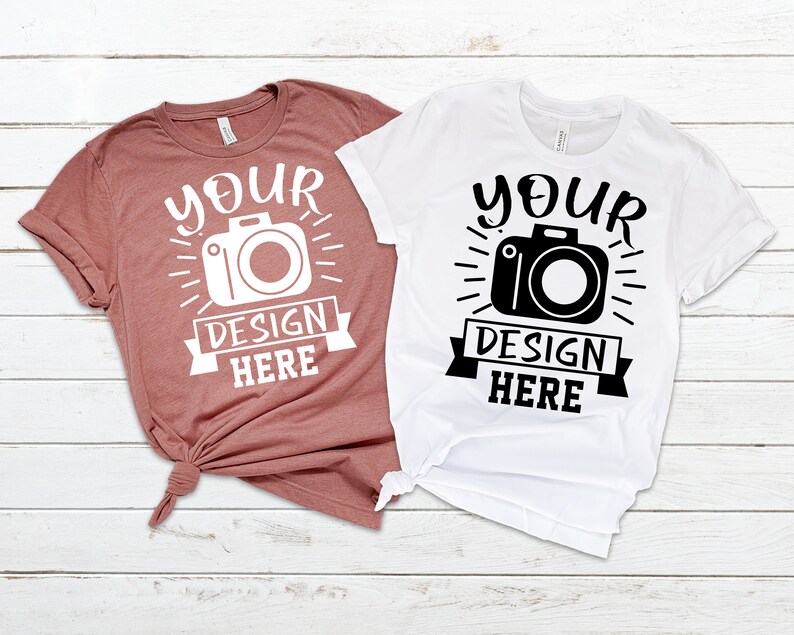 Download White T-Shirt Mockup Bella Canvas 3001 White Black Heather ...