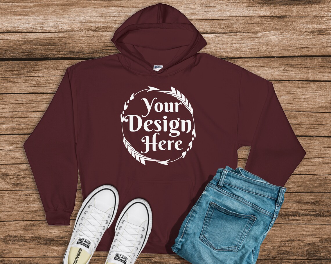 Download Gildan 18500 Hooded Sweatshirt Brand Maroon hoodie Mockup ...