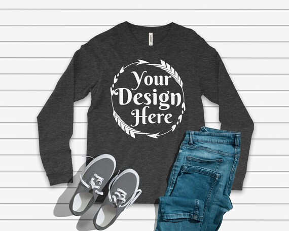 Bella Canvas 3501 Long Sleeve Dark Grey Heather Unisex Tshirt Etsy