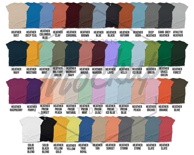 Download Bella Canvas 3001 Color Chart 2019 Updated Heathers Blends ...