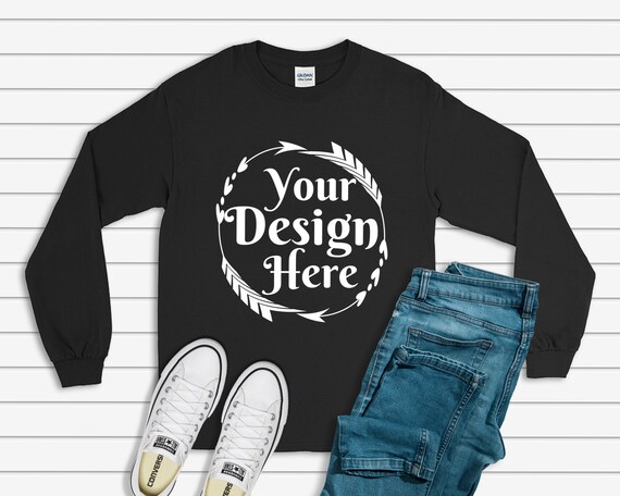 Download Gildan 2400 Long Sleeve Black Unisex TShirt Tee Mock Up | Etsy