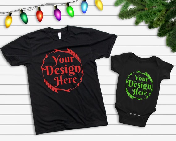 Christmas Mockup Tshirt Black Parent Child Mockup Mom Kid Flat Etsy
