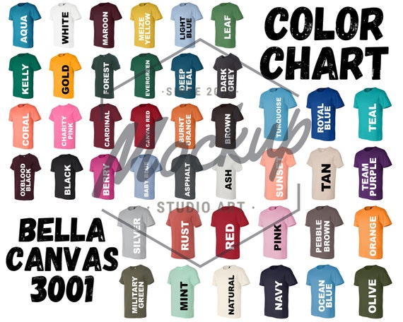 Bella Canvas Unisex T Shirt Color Chart