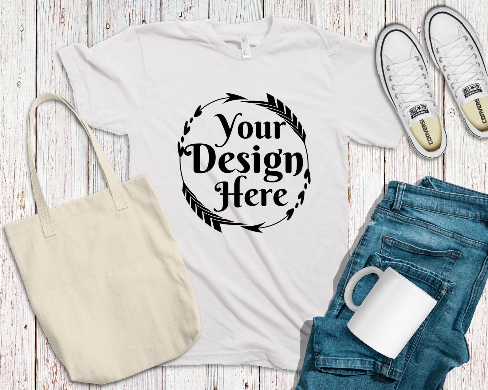 Bella Canvas 3001 White Unisex T-shirt Mock Up with Tote Bag | Etsy