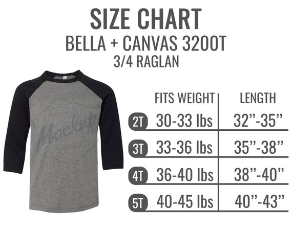 Bella Canvas Raglan Size Chart