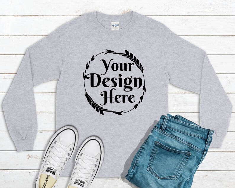 Long Sleeve Tshirt Mockup Unisex Shirt Sport Grey Gildan