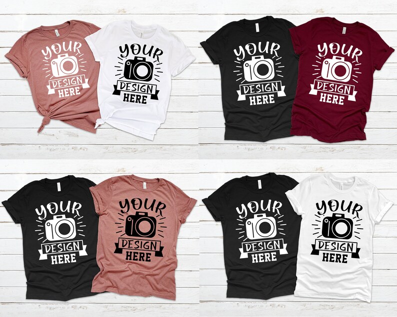 Download White T-Shirt Mockup Bella Canvas 3001 White Black Heather ...