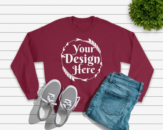 Gildan 18000 Maroon Unisex Heavy Blend Fleece Crew Mockup Etsy