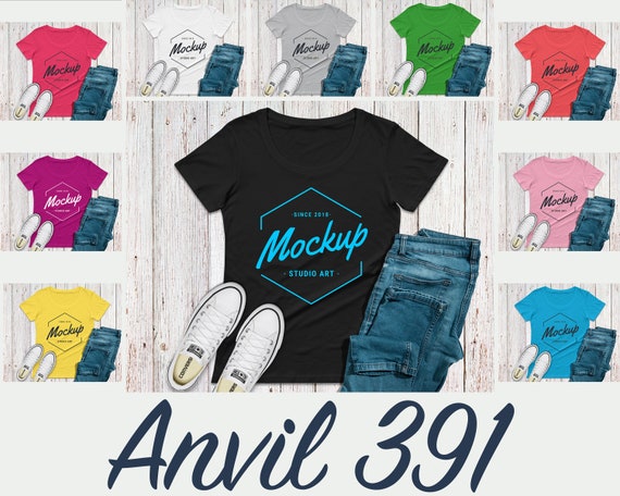 Bundle 10 Mockups Anvil 391 Ladies Womans Girls T Shirt Flat Etsy