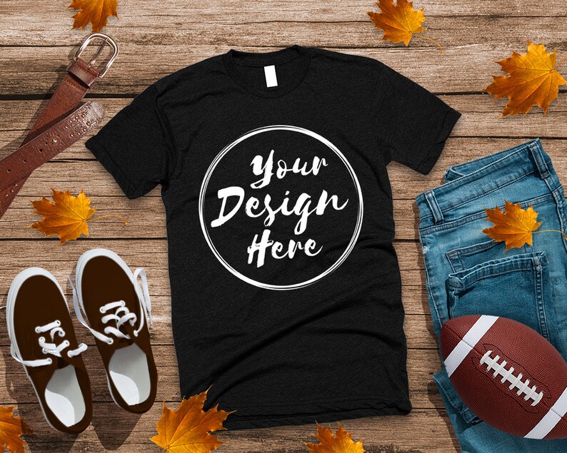 Download Blank Black Football T-Shirt Apparel Mockup Top View Fashion | Etsy