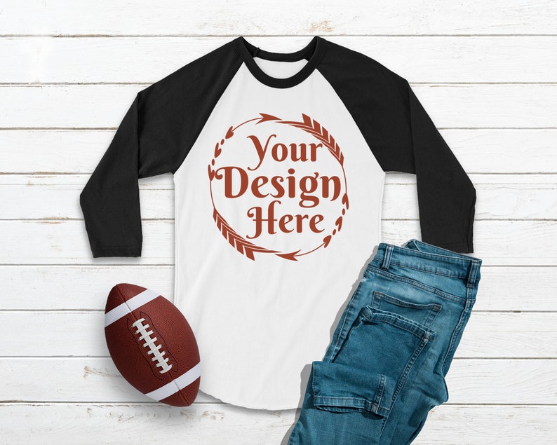 Download Football Raglan Shirt Mockup Black White Shirt Flat Lay | Etsy