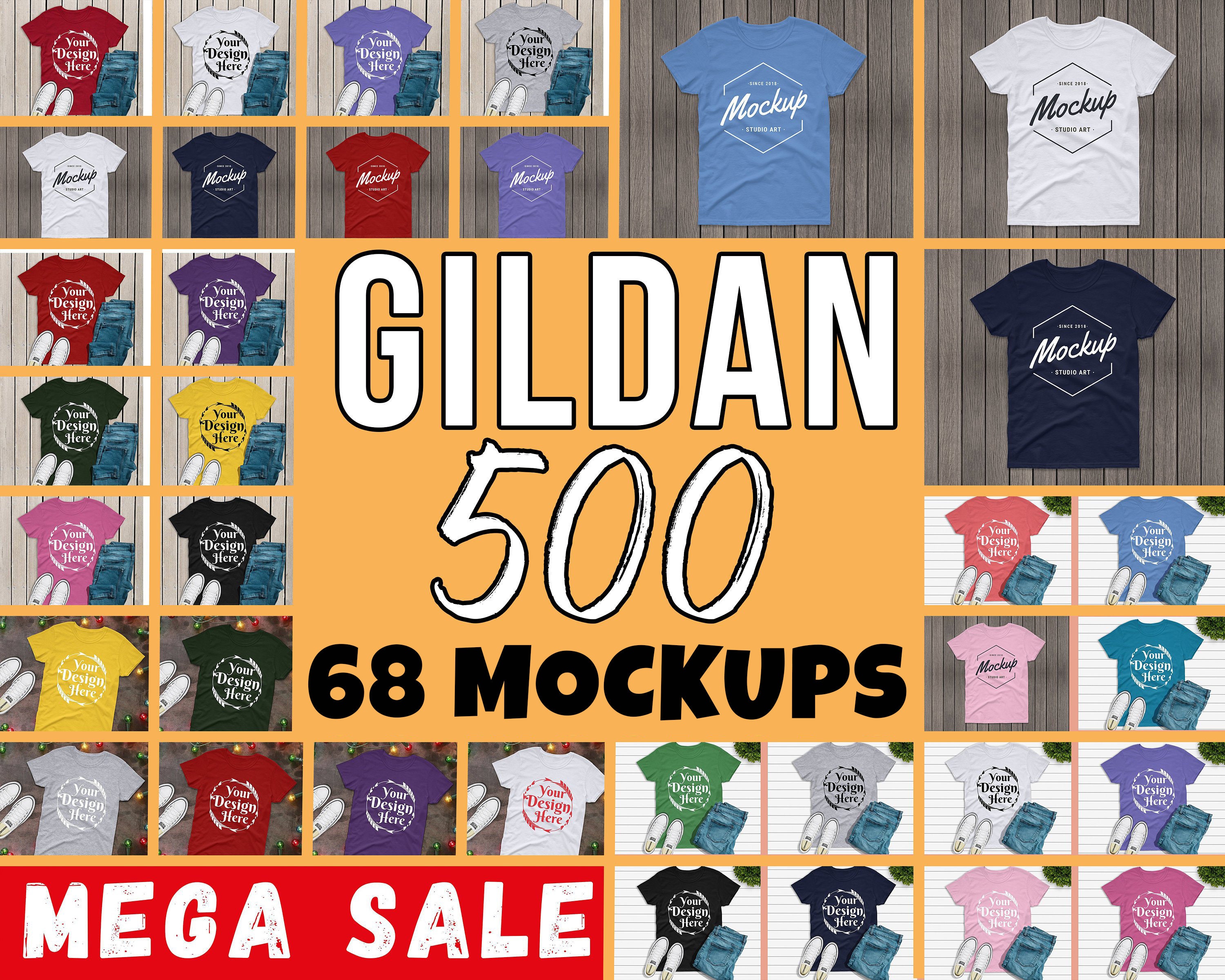 Download MEGA BUNDLE 68 Mockups Gildan 500 Unisex Tshirt Multi ...