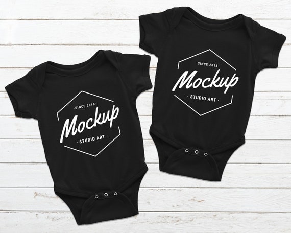Couple Black Baby Onesie Mockup Fashion Design Styled Stock Etsy