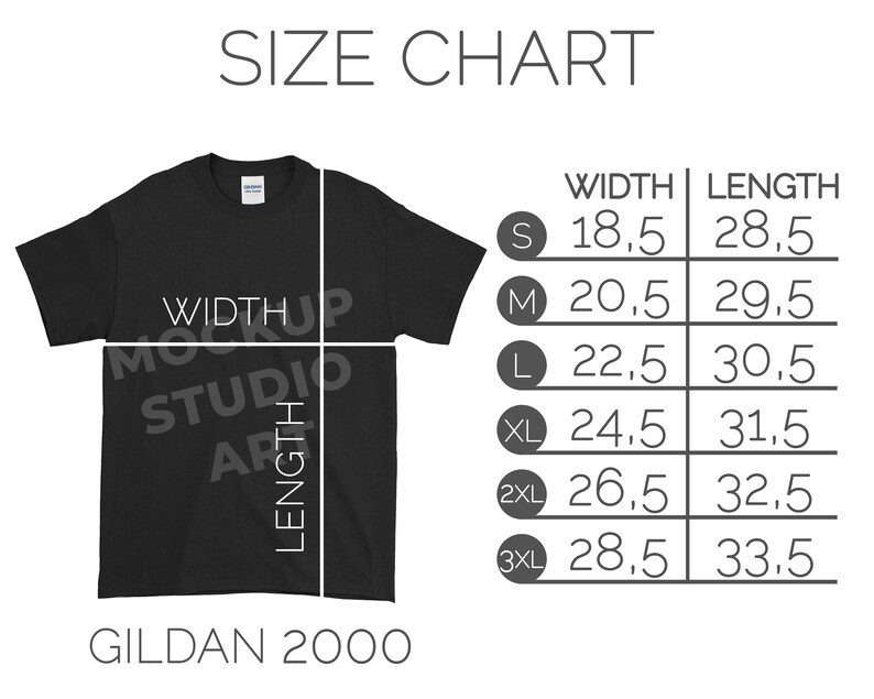 Download Gildan 2000 Size Chart Flat Lay Mockup T-shirt Shirt Size | Etsy