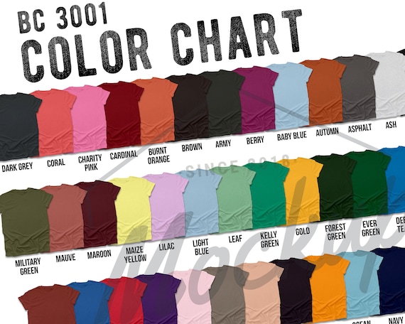Color Chart Bella Canvas 3001 ALL Colors Digital File Shirt | Etsy
