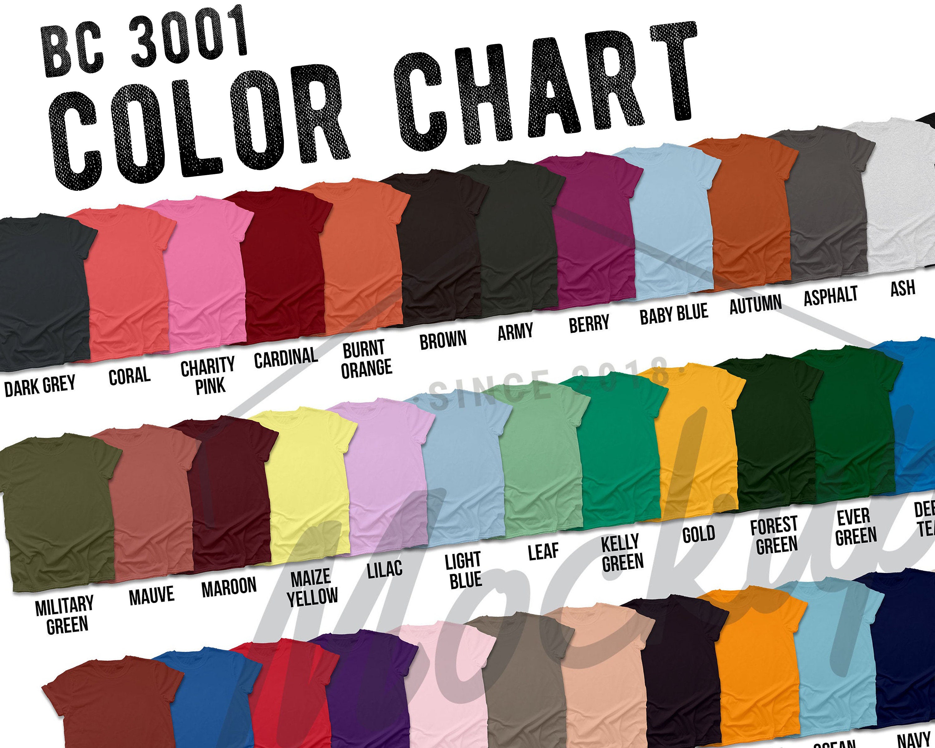 Download Color Chart Bella Canvas 3001 All Colors Digital File Shirt Etsy