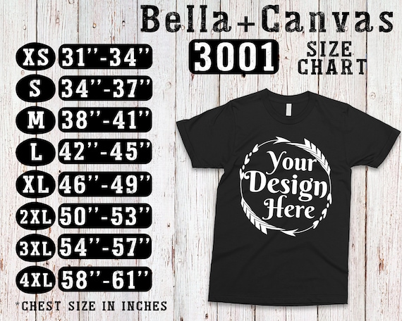Bella Canvas Shirts Size Chart