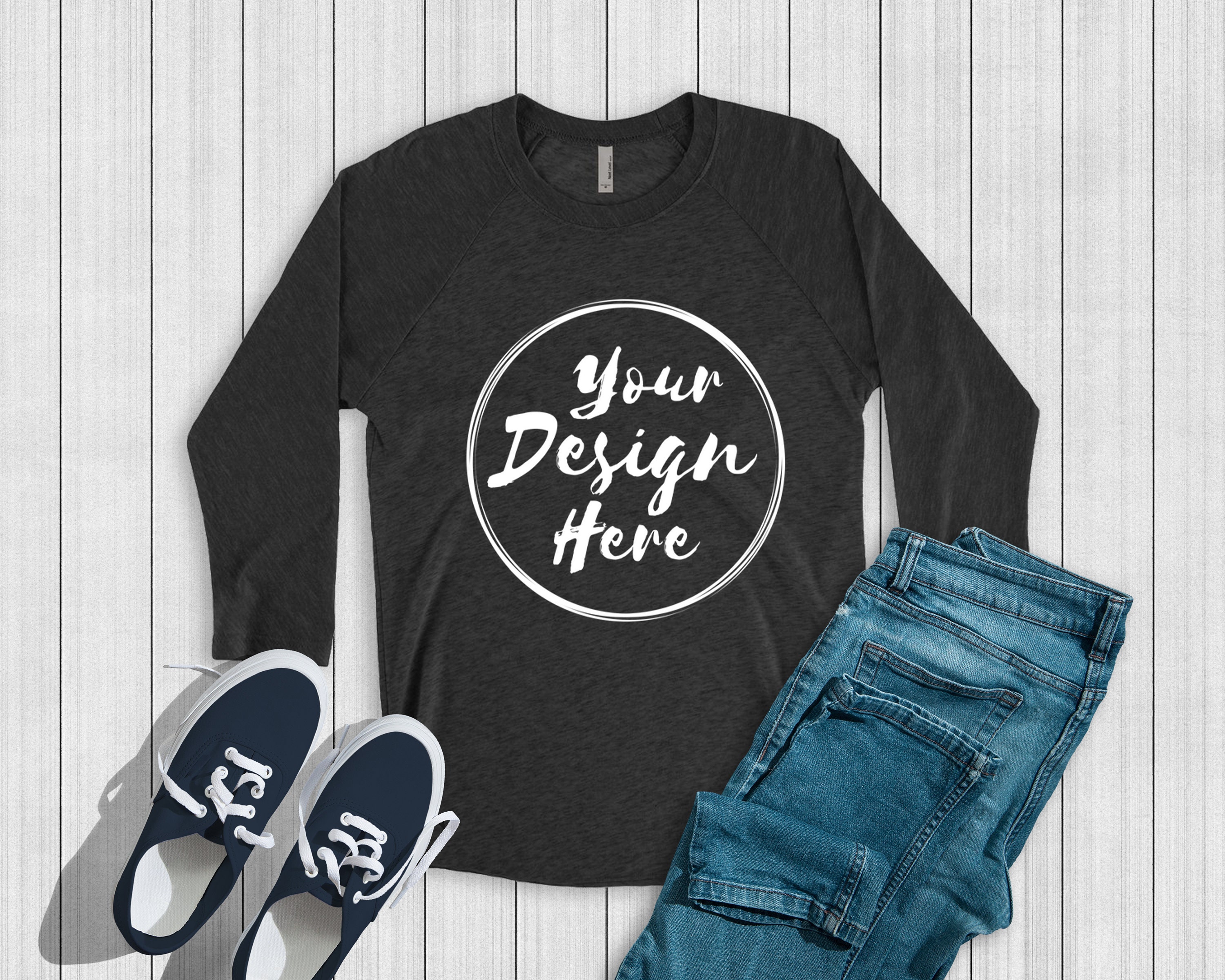 Next Level 6051 Black Heather Unisex Baseball Tshirt