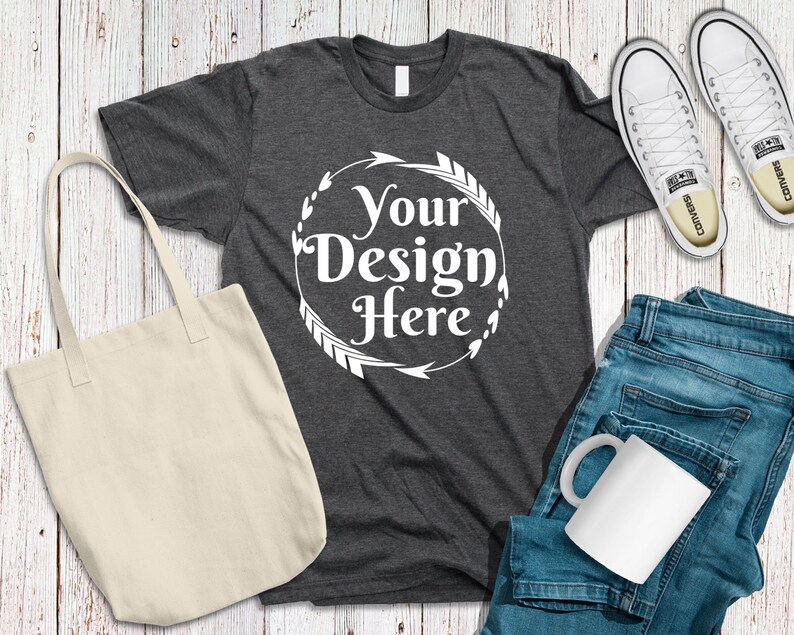 Download Bella Canvas 3001 Dark Grey Heather Unisex T-shirt Mock Up ...