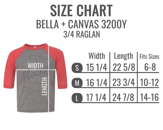 Bella Canvas Baseball Tee Size Chart