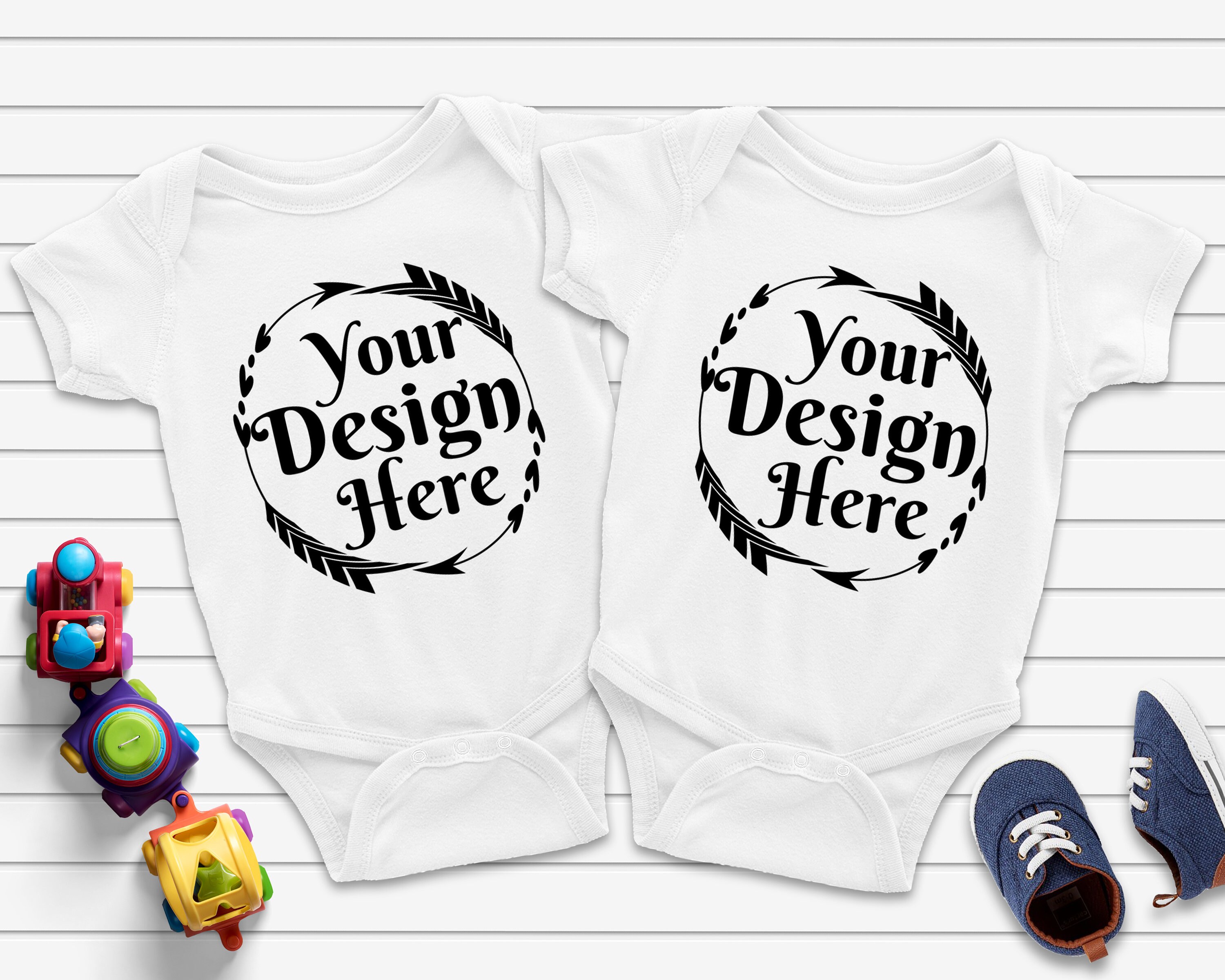 Download Two Blank White Baby Bodysuits Shirt Mockup Twin Baby Shirt Etsy