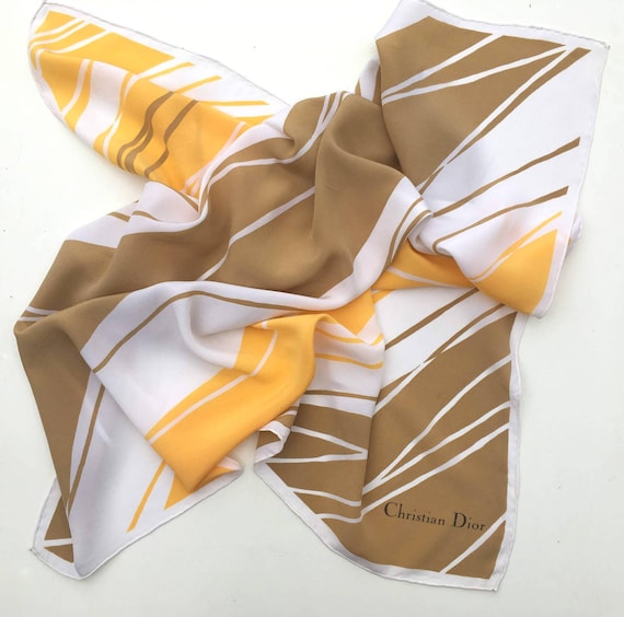 Vintage Christian Dior Silk Scarf, Yellow Scarf, D