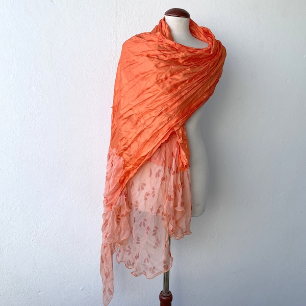 vintage Designer Evening Stole, Châle en soie orange, Wrap de luxe, Couverture élégante pour femme, Tenue de soirée, Collection Jorge Terra, cadeau vintage