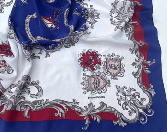 Foulard en soie italienne, foulard imprimé crest, foulard baroque vintage, foulard en soie élégant, cadeau vintage pour elle, foulard design, foulard élégant