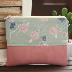 Kosmetiktäschchen S Blumen mint pastell rosa Kunstleder