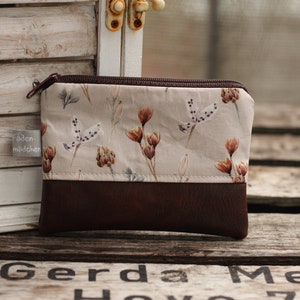 Kleine Schlüsseltasche SIGNE aus Kunstleder und Baumwolle in braun Mini-Geldbörse Schlüsseletui Schlüsseltäschchen