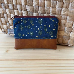 Kleine Schlüsseltasche LEMON TREE aus Kunstleder und Baumwolle in blau und braun Mini-Geldbörse Schlüsseletui Schlüsseltäschchen