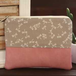 Kosmetiktäschchen S Libellen beige pastell rosa Kunstleder Kosmetiktasche Schminktasche kleines Portemonnaie
