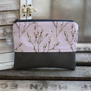 Kleine Kosmetiktasche S LINA Blumen lila grau Kunstleder kleine Kosmetiktasche Portemonnaie Schminktasche Baumwolle