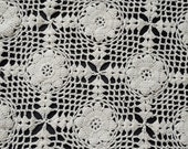 Handmade Small Crocheted Tablecloth Round, Vintage Table Topper, Beige 34.6 inches 88 cm