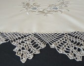 Luxurious Vintage 90s Handmade Round Tablecloth, Beige and Silver, 175cm 68.9 inches