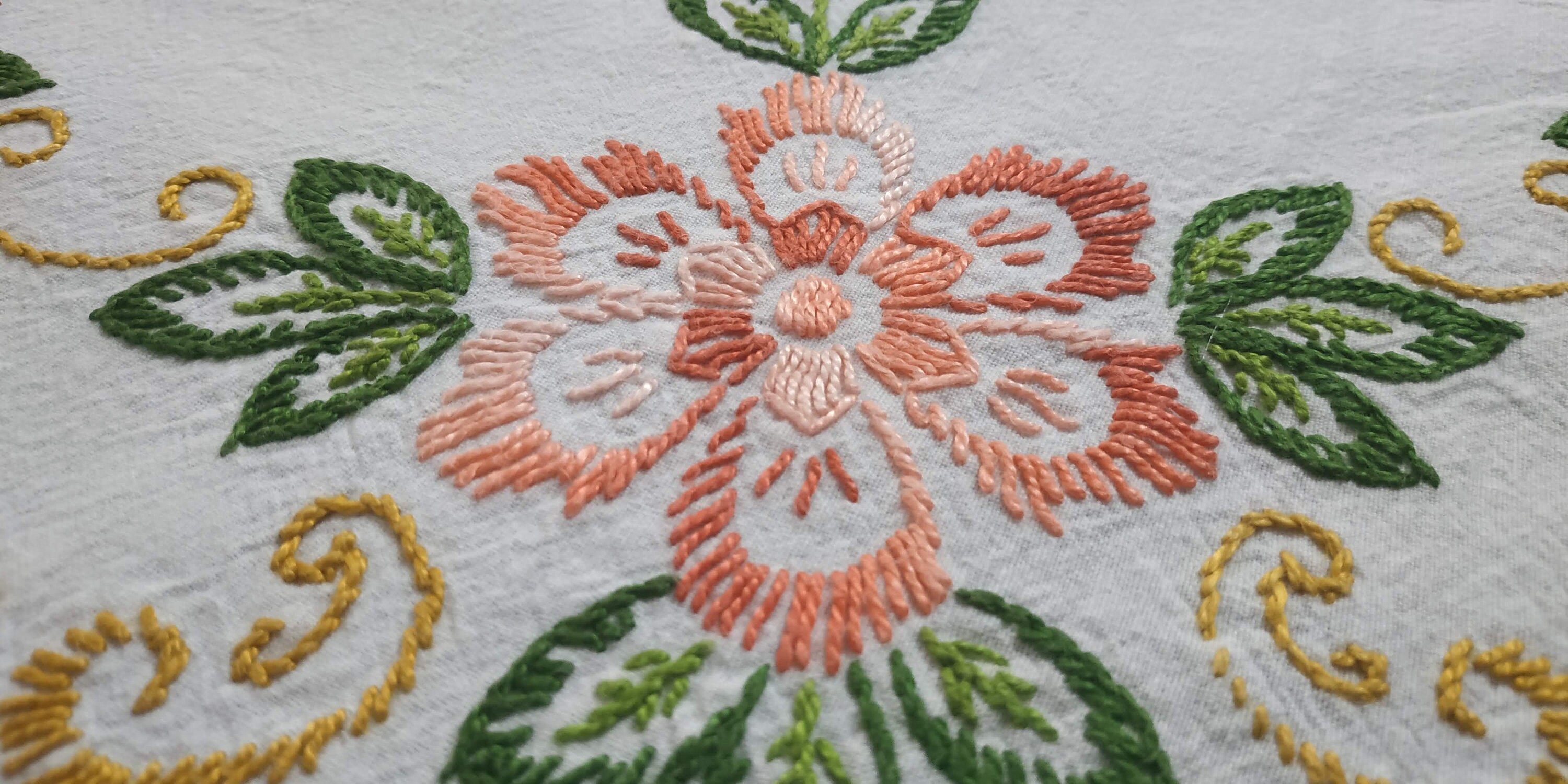 47 Vintage Hand Embroidered Round Tablecloth Etsy