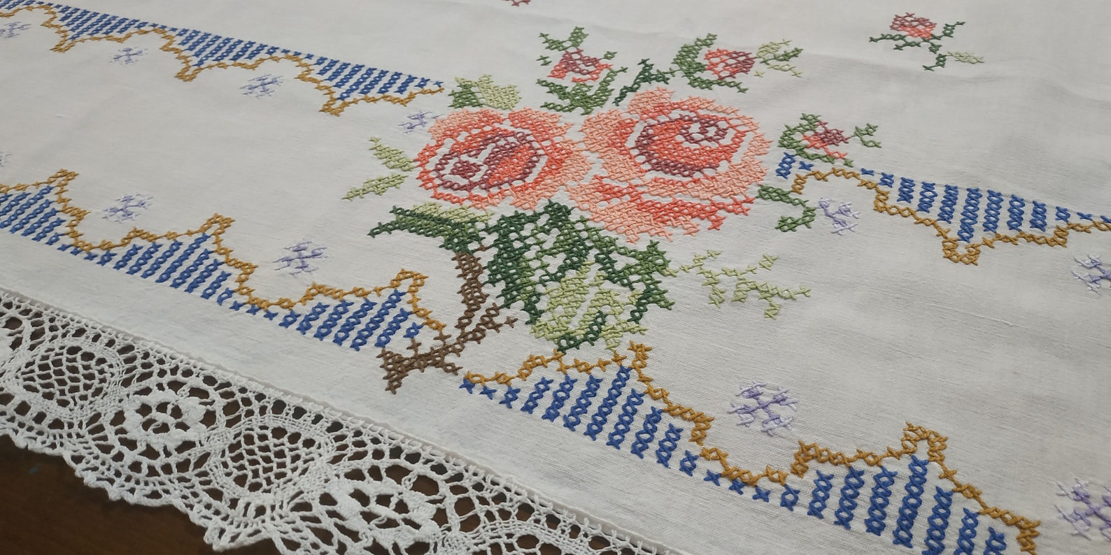 Hand Embroidered Linen Tablecloth Cross Stitch Rectangle | Etsy
